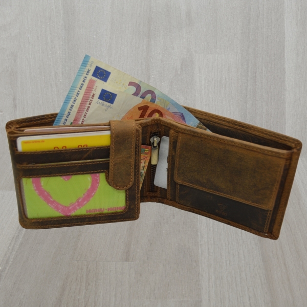 flevado Hunter Vollleder Herren Geldbörse Riegelverschluss Querformat RFID Schutz mit Geschenkbox